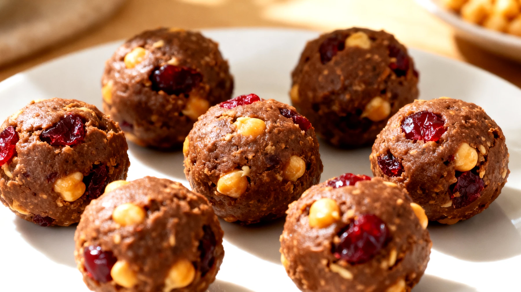 Kichererbsen-Kakao-Energiebällchen mit Tahini und Sauerkirschen"