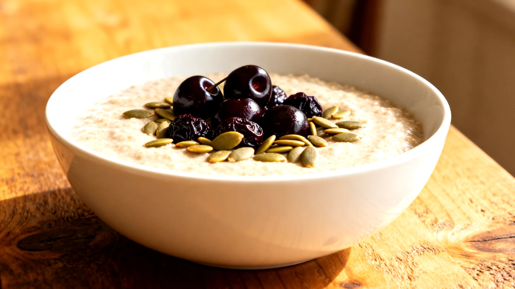 Amaranth-Pudding mit Sauerkirschen und Kürbiskernen"