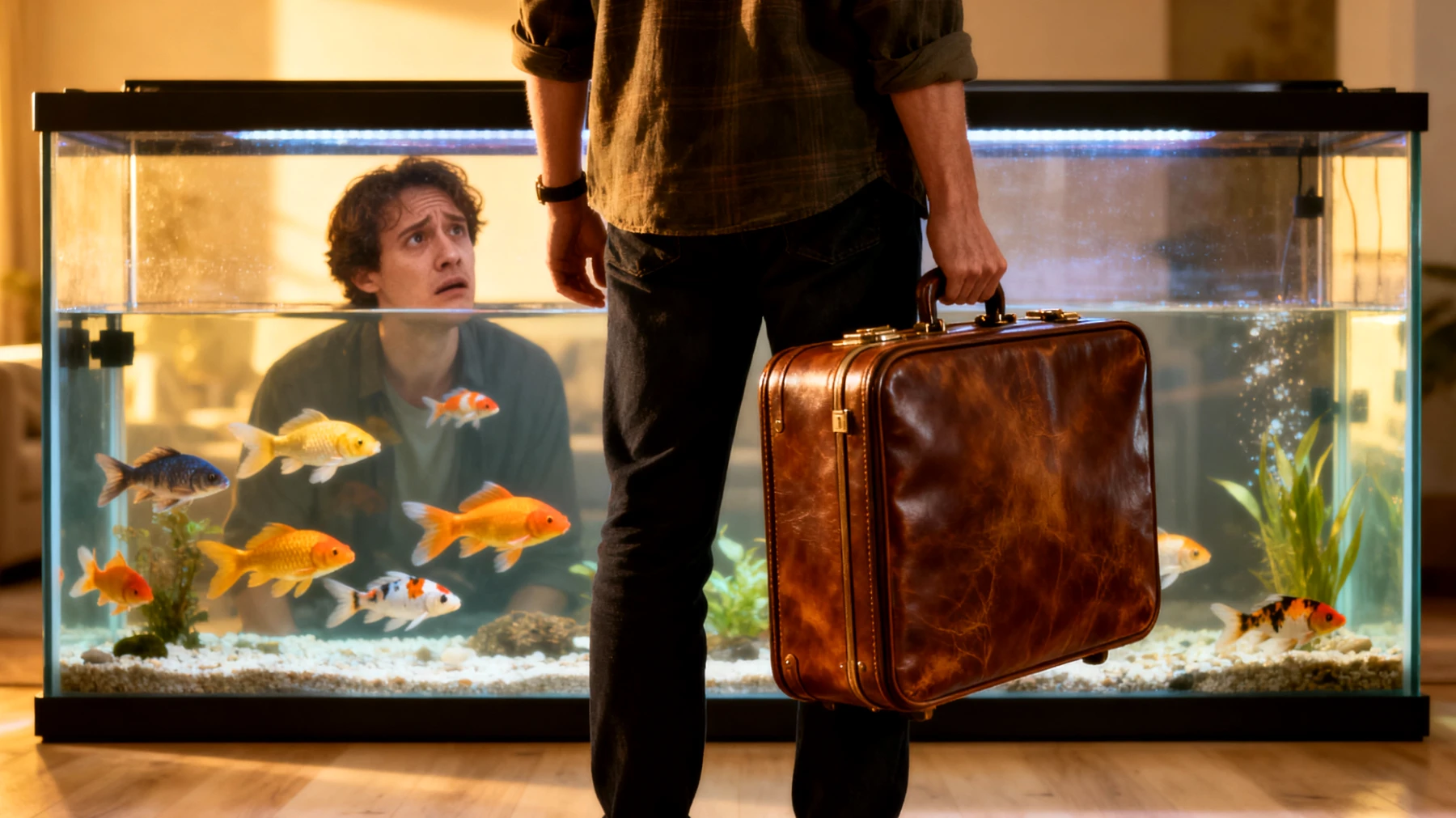 Fische können während einer Reise nicht einfach mitgenommen werden und benötigen eine zuverlässige Versorgung im Aquarium, einschließlich regelmäßiger Fütterung, Temperaturkontrolle und Wasserpflege"