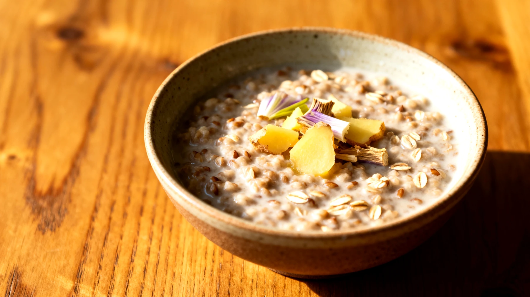 Hafer-Buchweizen-Porridge mit fermentiertem Ingwer und Zichorienwurzel"