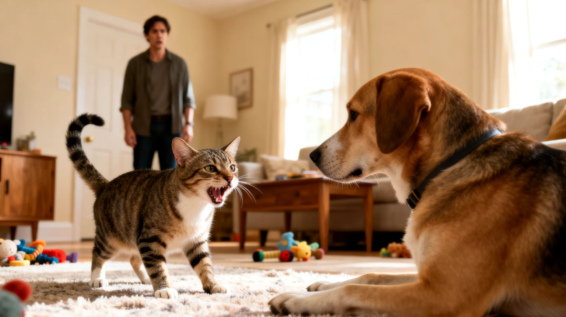 Katzen zeigen oft unerwünschtes Verhalten gegenüber anderen Haustieren im Haushalt, wie Territorialität, Aggression oder Angst, was das harmonische Zusammenleben erschwert und gezieltes Training erfordert"