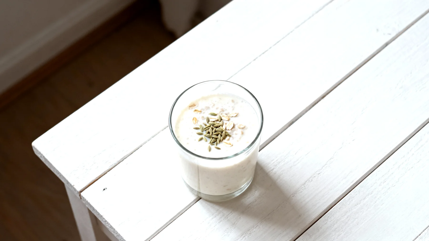 Kefir-Smoothie mit fermentierten Haferflocken und Fenchelsamen"