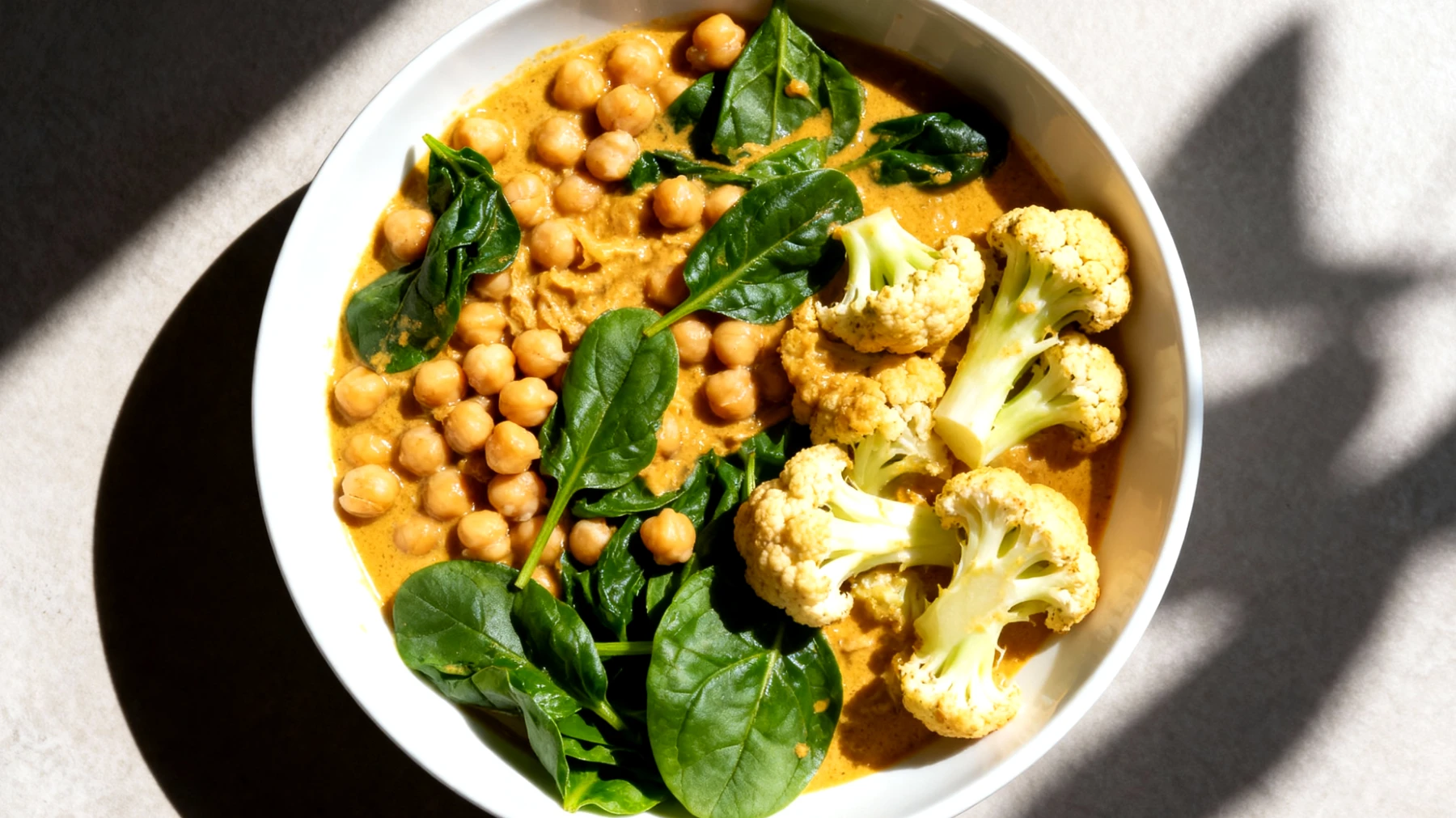 Kichererbsen-Kokos-Curry mit Spinat und Blumenkohl (leichte Version)"