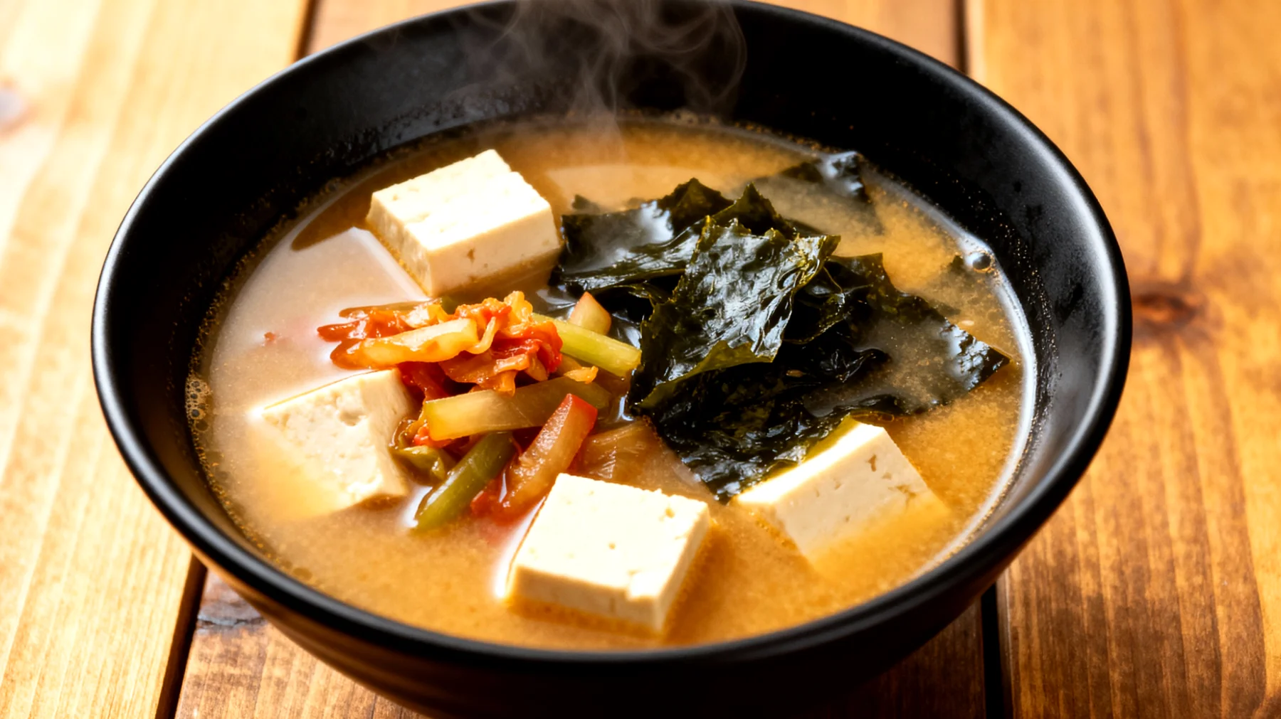 Miso-Suppe mit fermentiertem Gemüse und Algen"