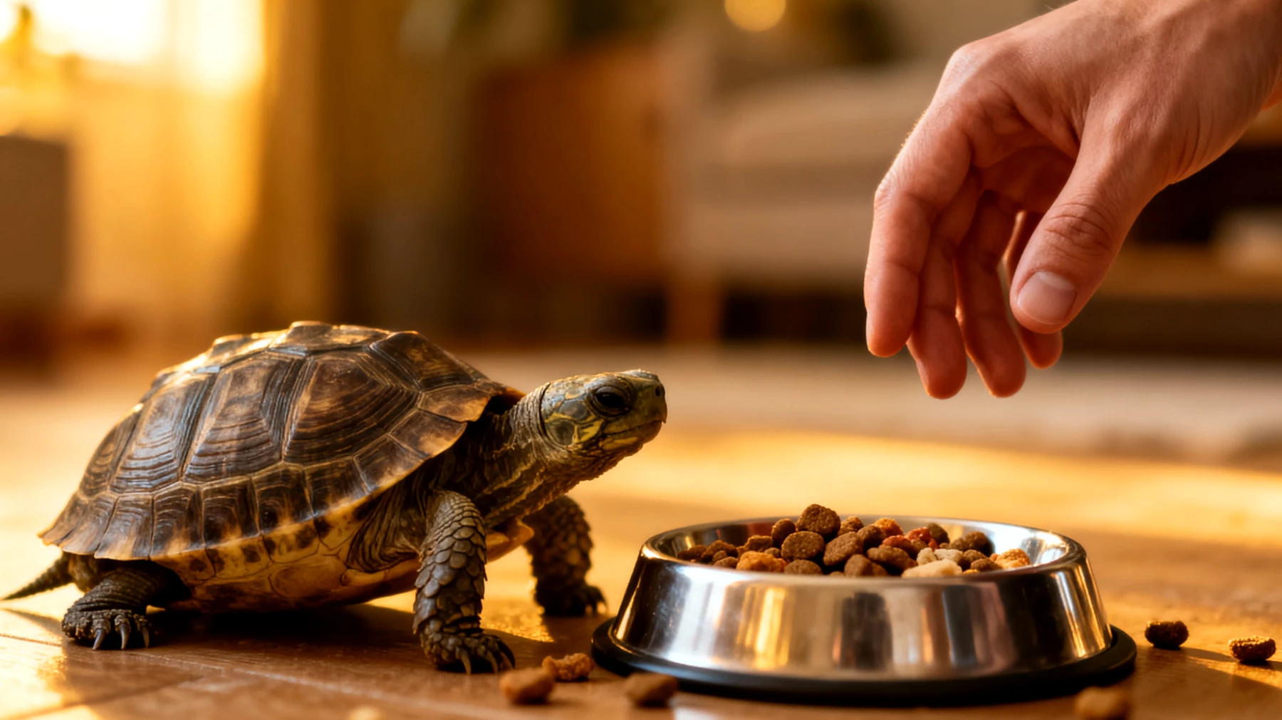 Schildkröten können durch falsche Fütterung oder unausgewogene Ernährung mit anderen Tieren im Haushalt Mangelerscheinungen oder Überfütterung entwickeln, da ihre spezifischen Nahrungsbedürfnisse oft nicht berücksichtigt werden"